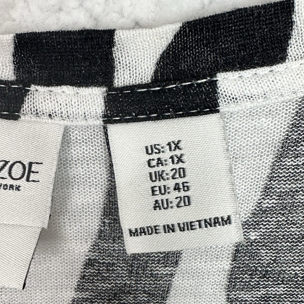 Rachel Zoe Womens 1X Linen Top Black White Zebra Stripe Short Sleeve Blouse Plus - Picture 4 of 8
